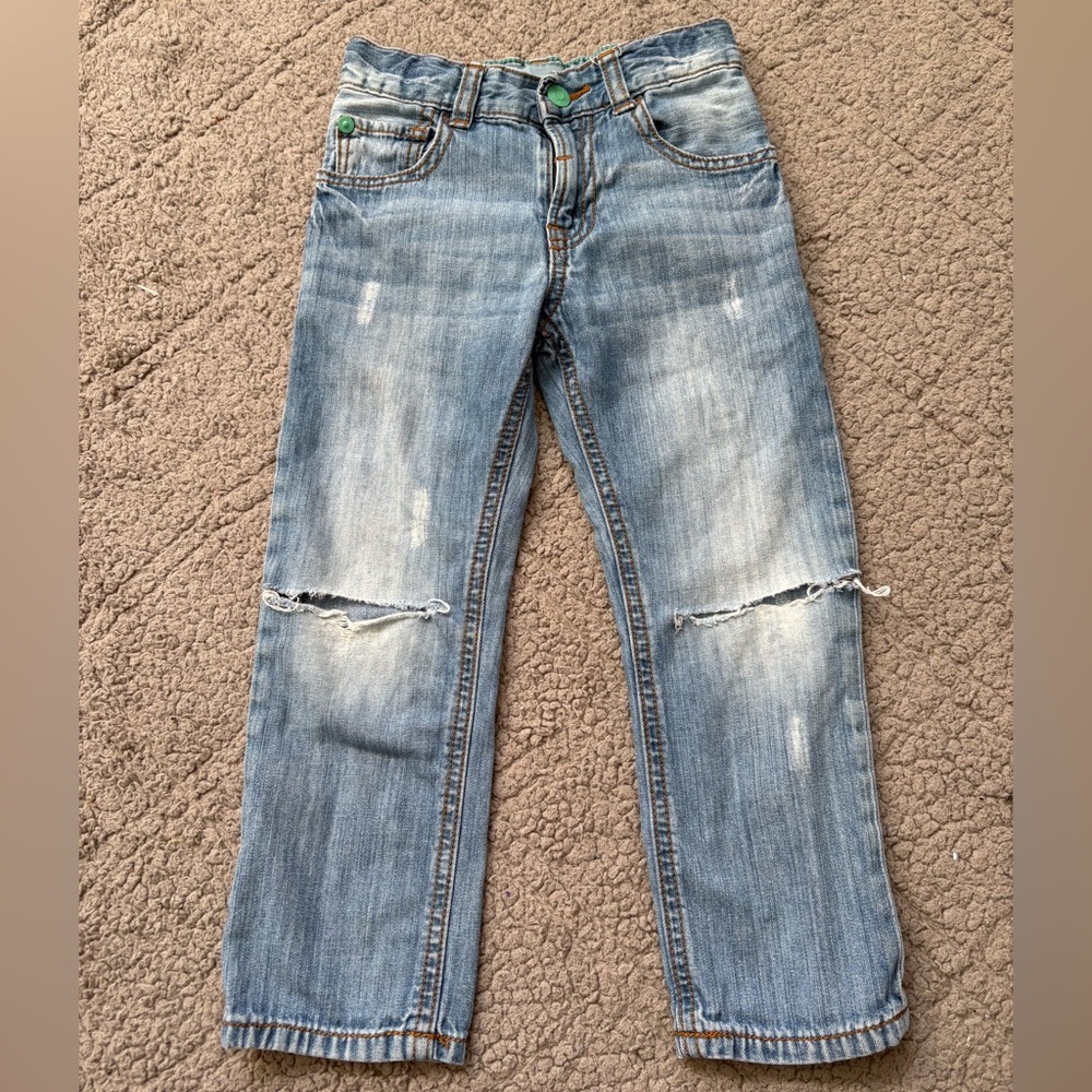 GAP Blue Distressed Straight-Leg Jeans - Picture 1 of 4